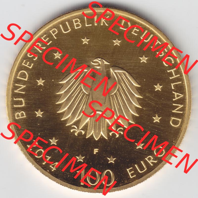 Deutschland 100 Euro Goldmünze 2014, Unesco Welterbe 1250 Jahre Kloster Lorsch. Rückseite mit dem Deutschen Adler der 100 Euro Goldmünze aus Deutschland der BRD.Hier... Sammlung