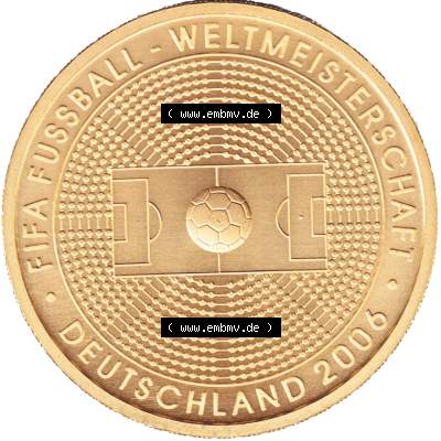 Deutschland 100 Euro Goldmünze 2005, Fußball WM 2006 in Deutschland. Vorderseite der 100 Euro Goldmünze aus Deutschland der BRD. Hier auf EMBMV befindet sich ein online... Sammlung