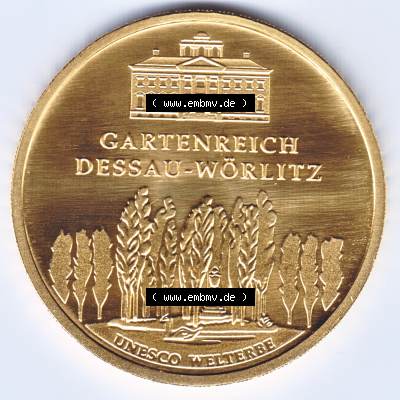 Deutschland 100 Euro Goldmünze 2013, UNESCO Gartenreich Dessau-Wörlitz. Vorderseite der 100 Euro Goldmünze aus Deutschland der BRD. Hier auf EMBMV befindet sich ein online... Sammlung