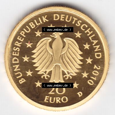 Goldmünzen 20 Euro 20 Euro Goldmünze 2010 Eiche Rückseite zum herunterladen als Bildmaterial für ihre Sammlung der 20 Euro Goldmünzen aus Deutschland Sammlung