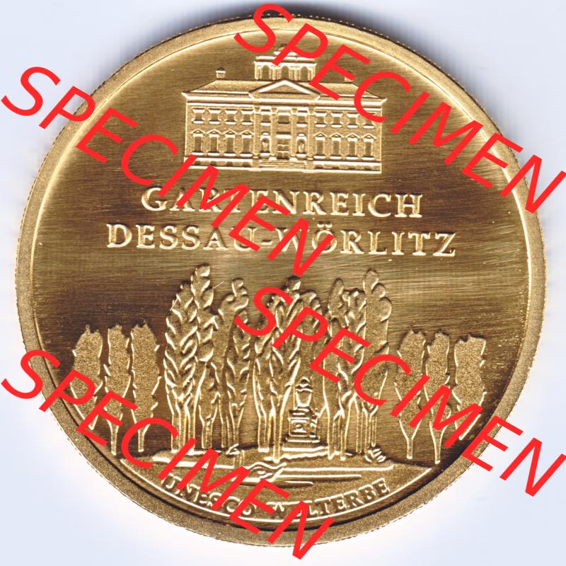 Deutschland 100 Euro Goldmünze 2013, UNESCO Gartenreich Dessau-Wörlitz. Vorderseite der 100 Euro Goldmünze aus Deutschland der BRD. Hier auf EMBMV befindet sich ein online... Sammlung