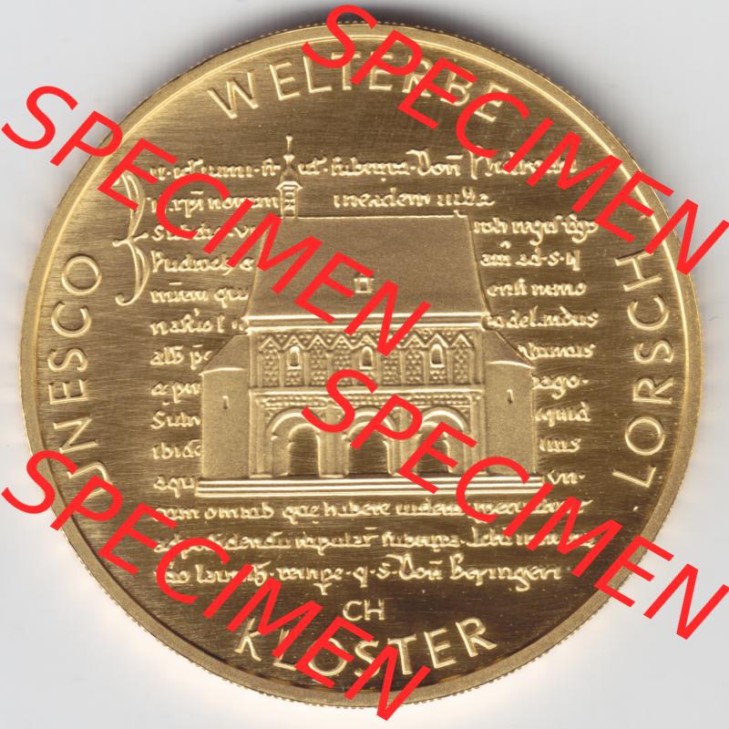 Deutschland 100 Euro Goldmünze 2014, Unesco Welterbe 1250 Jahre Kloster Lorsch. Vorderseite der 100 Euro Goldmünze aus Deutschland der BRD. Hier auf EMBMV befindet sich ein... Sammlung