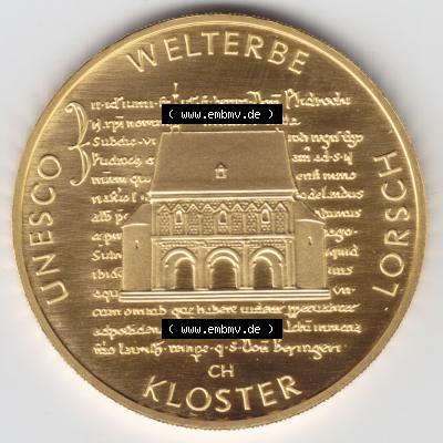 Deutschland 100 Euro Goldmünze 2014, Unesco Welterbe 1250 Jahre Kloster Lorsch. Vorderseite der 100 Euro Goldmünze aus Deutschland der BRD. Hier auf EMBMV befindet sich ein... Sammlung