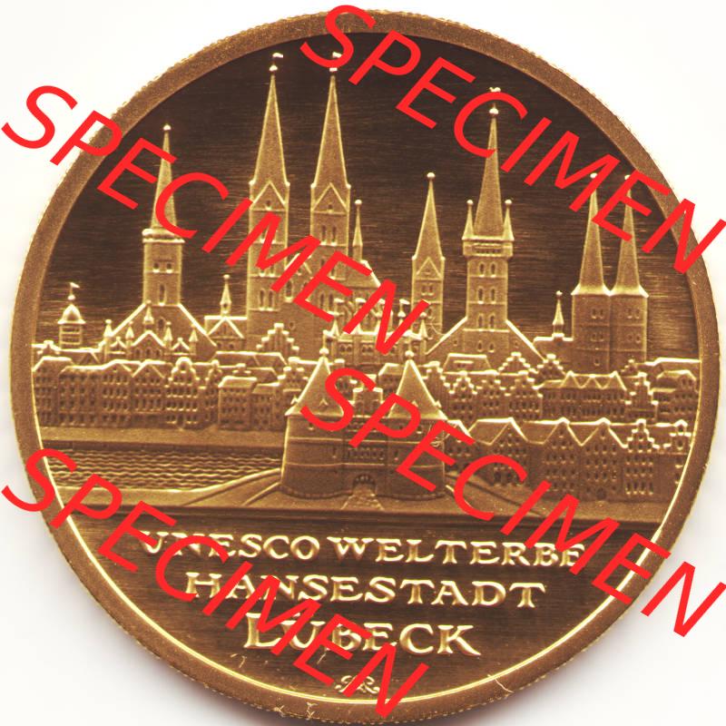 Deutschland 100 Euro Goldmünze 2007, UNESCO Hansestadt Lübeck. Vorderseite der 100 Euro Goldmünze aus Deutschland der BRD. Hier auf EMBMV befindet sich ein online Katalog... Sammlung