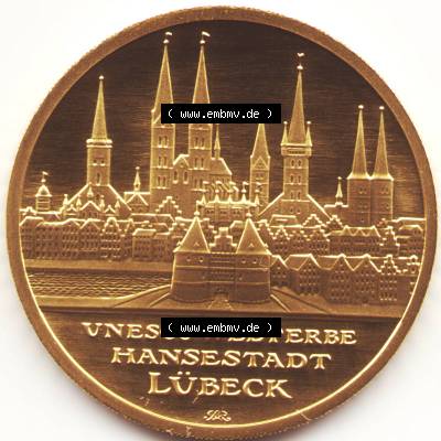 Deutschland 100 Euro Goldmünze 2007, UNESCO Hansestadt Lübeck. Vorderseite der 100 Euro Goldmünze aus Deutschland der BRD. Hier auf EMBMV befindet sich ein online Katalog... Sammlung