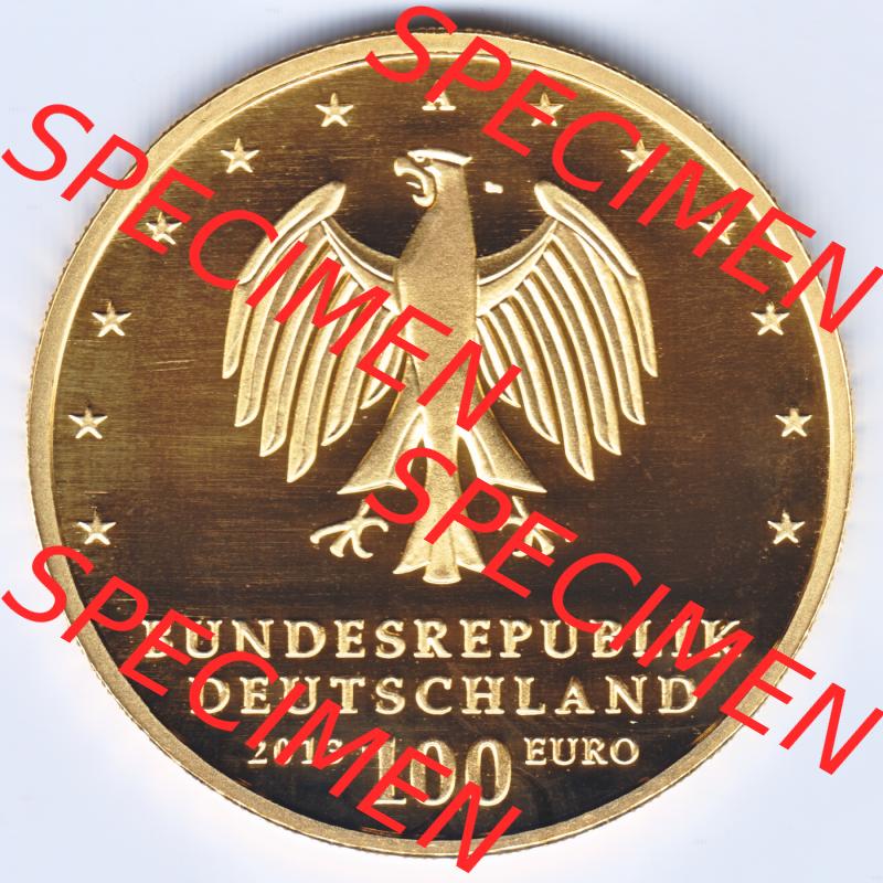 Deutschland 100 Euro Goldmünze 2013, UNESCO Gartenreich Dessau-Wörlitz. Rückseite mit dem Deutschen Adler der 100 Euro Goldmünze aus Deutschland der BRD.Hier auf... Sammlung