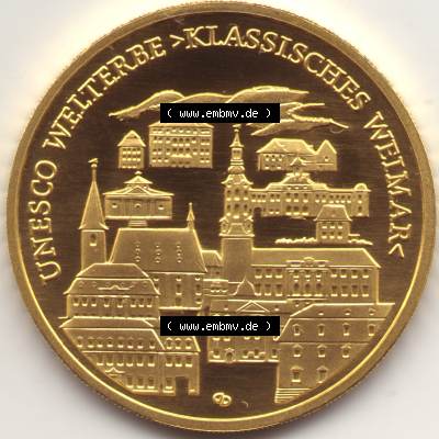 Deutschland 100 Euro Goldmünze 2006, UNESCO Klassisches Weimar. Vorderseite der 100 Euro Goldmünze aus Deutschland der BRD. Hier auf EMBMV befindet sich ein online Katalog... Sammlung