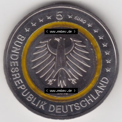 Münzen Deutschland Gedenkmünze 2018, 5 Euro Subtropische Zone A 1200 DPI Rückseite zum herunterladen als Bildmaterial für ihre Sammlung der 5 Euro Münzen aus Deutschland Sammlung