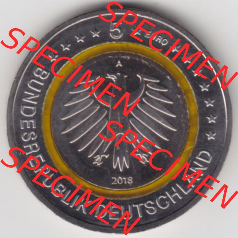 Münzen Deutschland Gedenkmünze 2018, 5 Euro Subtropische Zone A 800 DPI Rückseite zum herunterladen als Bildmaterial für ihre Sammlung der 5 Euro Münzen aus Deutschland Sammlung