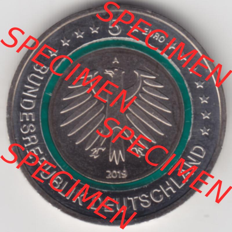 Münzen Deutschland Gedenkmünze 2019, 5 Euro Gemässigte Zone A 800 DPI Rückseite zum herunterladen als Bildmaterial für ihre Sammlung der 5 Euro Münzen aus Deutschland Sammlung