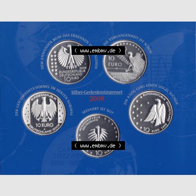 BRD-Deutschland 2008, 10 Euro Gedenkmünzen-Set 2008 Rückseite 600DPI, PP 10 Euro Gedenkmünzenset 2008 zum herunterladen als Bildmaterial der Digitalen Bilder für Mobile-Geräte Sammlung