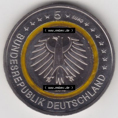 Münzen Deutschland Gedenkmünze 2018, 5 Euro Subtropische Zone A 800 DPI Rückseite zum herunterladen als Bildmaterial für ihre Sammlung der 5 Euro Münzen aus Deutschland Sammlung