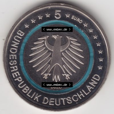 Münzen Deutschland Gedenkmünze 2020, 5 Euro Subpolare Zone A 1200 DPI Rückseite zum herunterladen als Bildmaterial für ihre Sammlung der 5 Euro Münzen aus Deutschland Sammlung