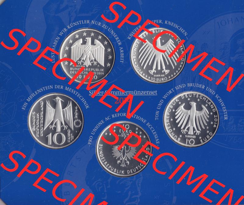 BRD-Deutschland 2014, 10 Euro Sammlermünzenset 2014 Rückseite 400 DPI zum herunterladen als Bildmaterial für ihre Sammlung der 10 Euro Silbermünzen aus Deutschland Sammlung