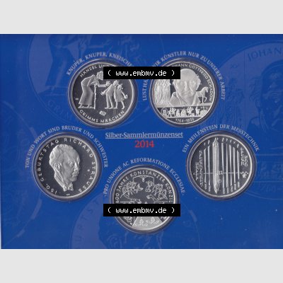 BRD-Deutschland 2014, 10 Euro Sammlermünzenset 2014 Vorderseite 400 DPI zum herunterladen als Bildmaterial für ihre Sammlung der 10 Euro Silbermünzen aus Deutschland Sammlung