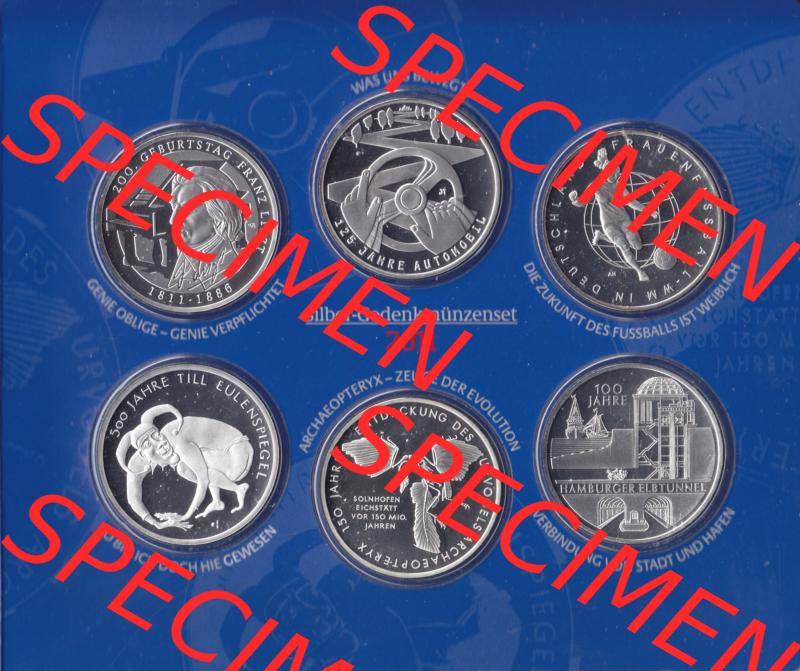 BRD-Deutschland 2011, 10 Euro Silber-Sammlermünzenset Gedenkmünzen-Set 2011 Vorderseite 600DPI zum herunterladen als Bildmaterial Sammlung