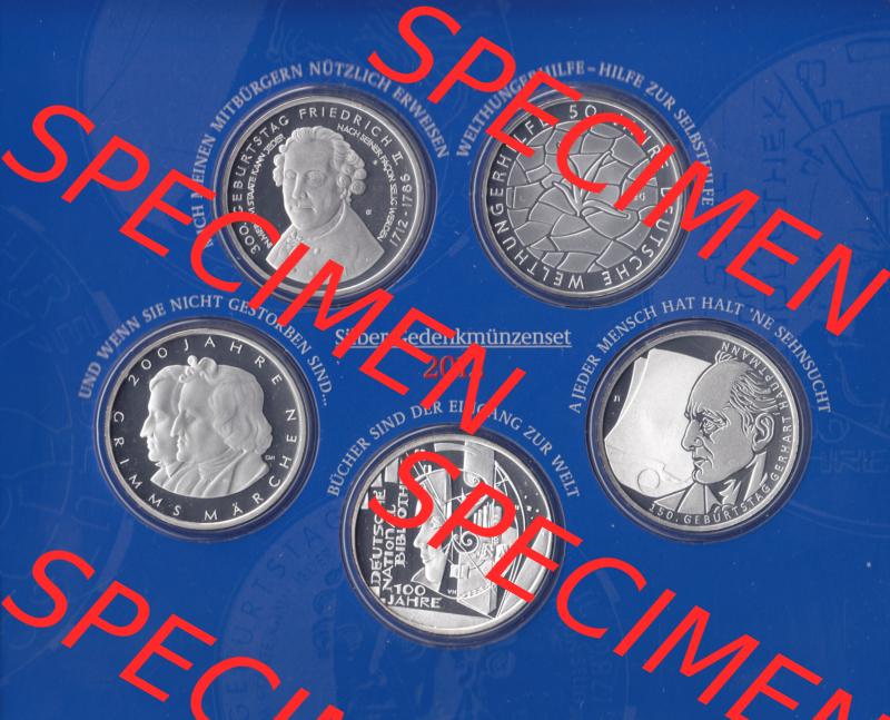 BRD-Deutschland 2012, 10 Euro Sammlermünzenset 2012 Vorderseite 600 DPI zum herunterladen als Bildmaterial für ihre Sammlung der 10 Euro Silbermünzen aus Deutschland Sammlung