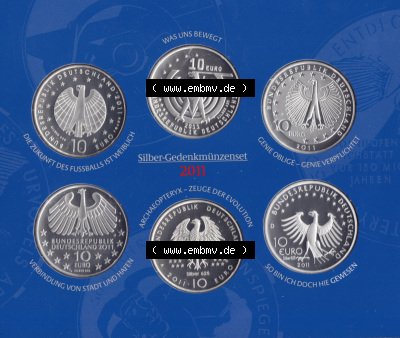 BRD-Deutschland 2011, 10 Euro Silber-Sammlermünzenset Gedenkmünzen-Set 2011 Rückseite 400DPI zum herunterladen als Bildmaterial Sammlung