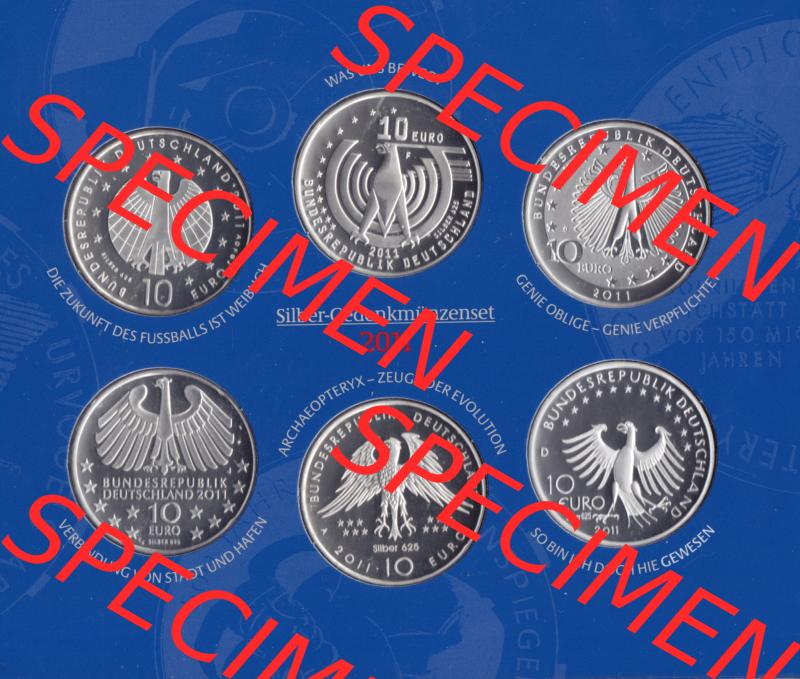 BRD-Deutschland 2011, 10 Euro Silber-Sammlermünzenset Gedenkmünzen-Set 2011 Rückseite 600DPI zum herunterladen als Bildmaterial Sammlung