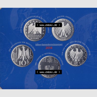 BRD-Deutschland 2014, 10 Euro Sammlermünzenset 2014 Rückseite 400 DPI zum herunterladen als Bildmaterial für ihre Sammlung der 10 Euro Silbermünzen aus Deutschland Sammlung