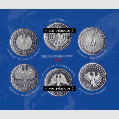 BRD-Deutschland 2011, 10 Euro Silber-Sammlermünzenset Gedenkmünzen-Set 2011 Rückseite 600DPI zum herunterladen als Bildmaterial Sammlung