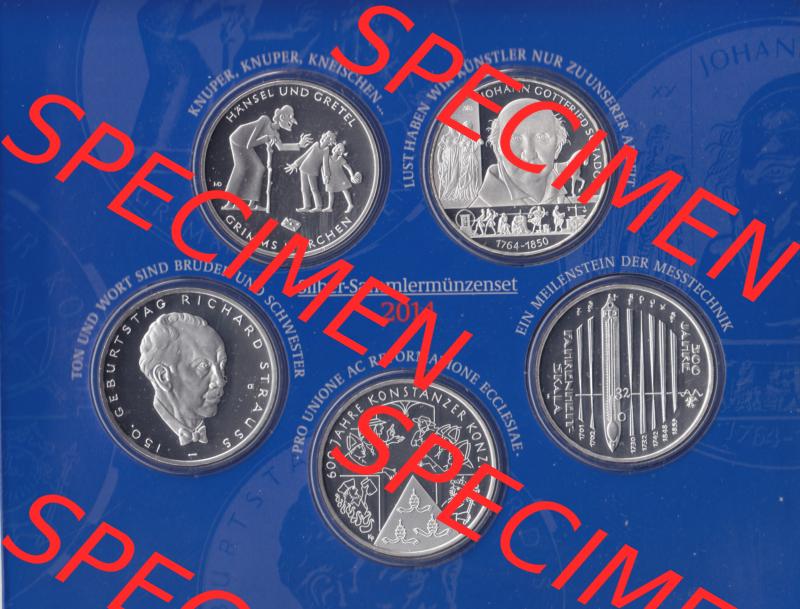 BRD-Deutschland 2014, 10 Euro Sammlermünzenset 2014 Vorderseite 400 DPI zum herunterladen als Bildmaterial für ihre Sammlung der 10 Euro Silbermünzen aus Deutschland Sammlung