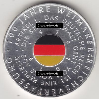 Silbermünze Deutschland 2019, 20 Euro Gedenkmünze 2019, 100 Jahre Weimarer Reichsverfassung Münzzeichen A, Vorderseite in 1200DPI zum herunterladen als Bildmaterial für... Sammlung