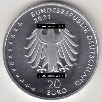 Silbermünze Deutschland 2021, 20 Euro Gedenkmünze 2021, 200. Geburtstag Sebastian Kneipp, Münzzeichen G, Rückseite in 600DPI (1) Sammlung