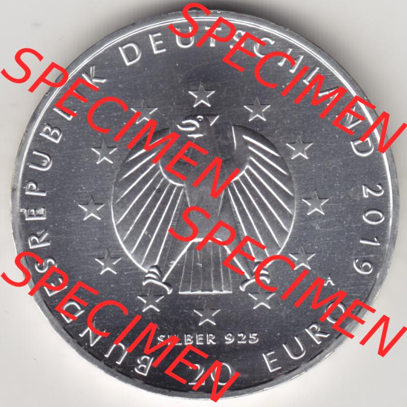 Silbermünze Deutschland 2019, 20 Euro Gedenkmünze 2019, 100 Jahre Weimarer Reichsverfassung Münzzeichen A, Rückseite in 800DPI zum herunterladen als Bildmaterial für... Sammlung