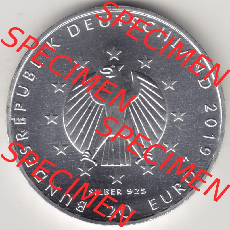 Silbermünze Deutschland 2019, 20 Euro Gedenkmünze 2019, 100 Jahre Weimarer Reichsverfassung Münzzeichen A, Rückseite in 1200DPI zum herunterladen als Bildmaterial... Sammlung