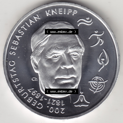 Silbermünze Deutschland 2021, 20 Euro Gedenkmünze 2021, 200. Geburtstag Sebastian Kneipp, Münzzeichen G, Vorderseite in 1200DPI... Sammlung