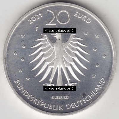 Silbermünze Deutschland 2021, 20 Euro Gedenkmünze 2021, Grimms Märchen Frau Holle Münzzeichen F, Rückseite in 400DPI zum... Sammlung