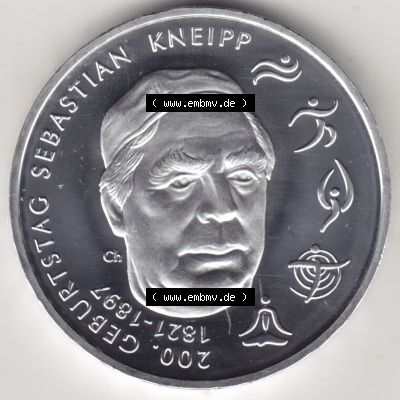 Silbermünze Deutschland 2021, 20 Euro Gedenkmünze 2021, 200. Geburtstag Sebastian Kneipp, Münzzeichen G, Vorderseite in 800DPI... Sammlung