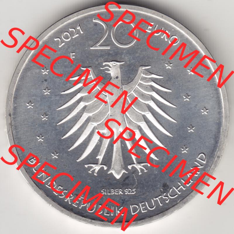 Silbermünze Deutschland 2021, 20 Euro Gedenkmünze 2021, Grimms Märchen Frau Holle Münzzeichen F, Rückseite in 1200DPI (1) Sammlung