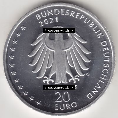 Silbermünze Deutschland 2021, 20 Euro Gedenkmünze 2021, 200. Geburtstag Sebastian Kneipp, Münzzeichen G, Rückseite in 800DPI (1) Sammlung