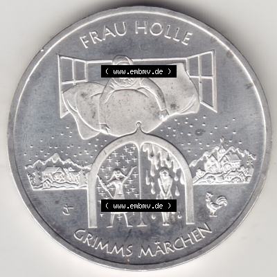 Silbermünze Deutschland 2021, 20 Euro Gedenkmünze 2021, Grimms Märchen Frau Holle Münzzeichen F, Vorderseite in 600DPI zum herunterladen als Bildmaterial für... Sammlung