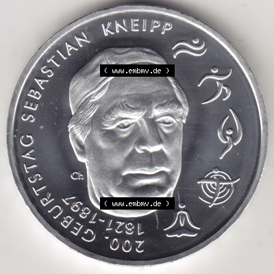 Silbermünze Deutschland 2021, 20 Euro Gedenkmünze 2021, 200. Geburtstag Sebastian Kneipp, Münzzeichen G, Vorderseite in 600DPI... Sammlung