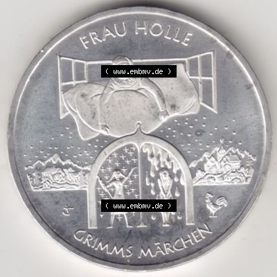 Silbermünze Deutschland 2021, 20 Euro Gedenkmünze 2021, Grimms Märchen Frau Holle Münzzeichen F, Vorderseite in 400DPI zum herunterladen als Bildmaterial für... Sammlung