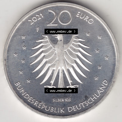 Silbermünze Deutschland 2021, 20 Euro Gedenkmünze 2021, Grimms Märchen Frau Holle Münzzeichen F, Rückseite in 1200DPI (1) Sammlung