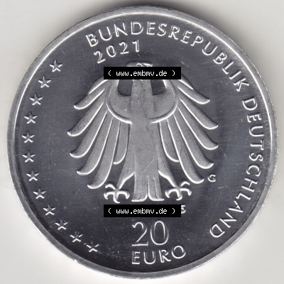 Silbermünze Deutschland 2021, 20 Euro Gedenkmünze 2021, 200. Geburtstag Sebastian Kneipp, Münzzeichen G, Rückseite in 600DPI... Sammlung