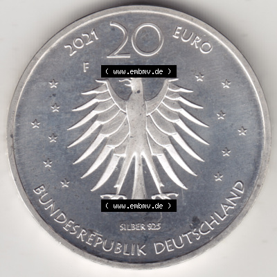 Silbermünze Deutschland 2021, 20 Euro Gedenkmünze 2021, Grimms Märchen Frau Holle Münzzeichen F, Rückseite in 800DPI (1) Sammlung