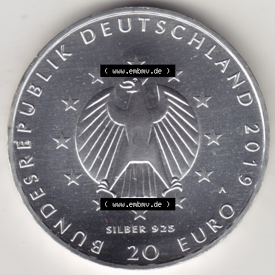 Silbermünze Deutschland 2019, 20 Euro Gedenkmünze 2019, 100 Jahre Weimarer Reichsverfassung Münzzeichen A, Rückseite in 1200DPI... Sammlung