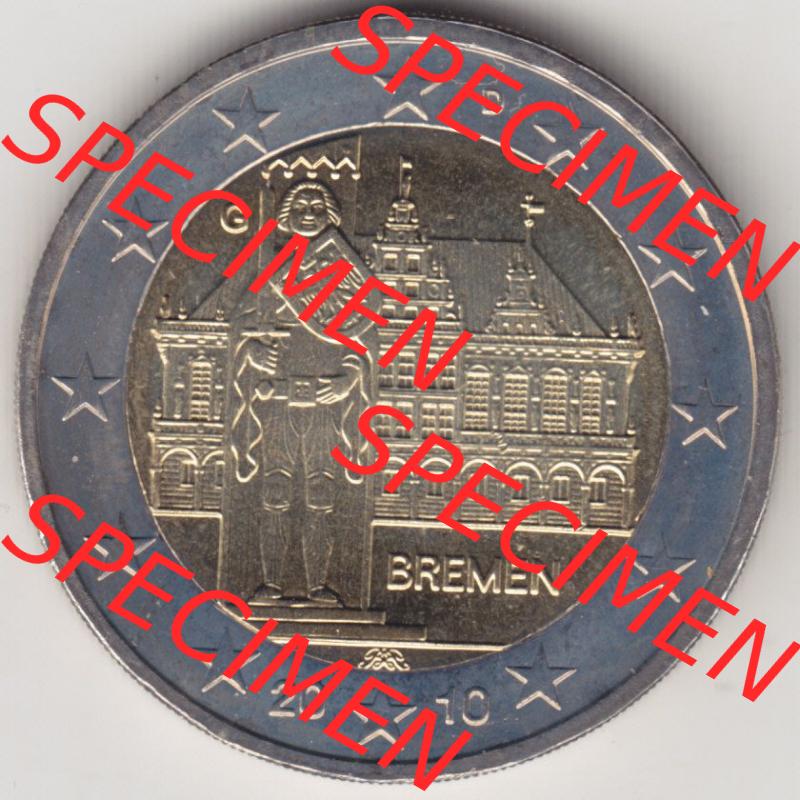 BRD-Deutschland 2 Euro Gedenkmünze 2010, 2 Euro Gedenkmünze Bremen Münzzeichen G in 800DPI, die deutschen 2 Euro Gedenkmünzen 2010 stehen als Digitale Bilder zum herunterladen... Sammlung
