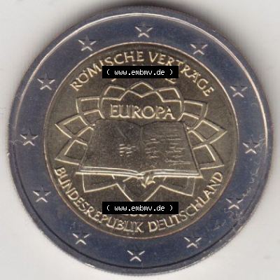 BRD-Deutschland 2 Euro Gedenkmünze 2007, 2 Euro Gedenkmünze 2007 50 Jahre Römische Verträge Münzzeichen A in 400DPI, die deutschen 2 Euro Gedenkmünzen 2007 stehen... Sammlung