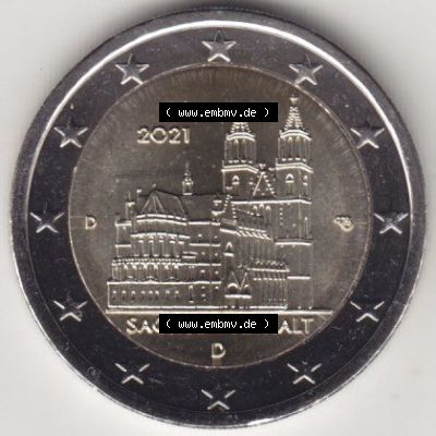 BRD-Deutschland 2 Euro Gedenkmünze 2021, 2 Euro Gedenkmünze 2021 Sachsen-Anhalt Münzzeichen D in 400DPI, die deutschen 2 Euro Gedenkmünzen 2021 stehen als Digitale Bilder... Sammlung