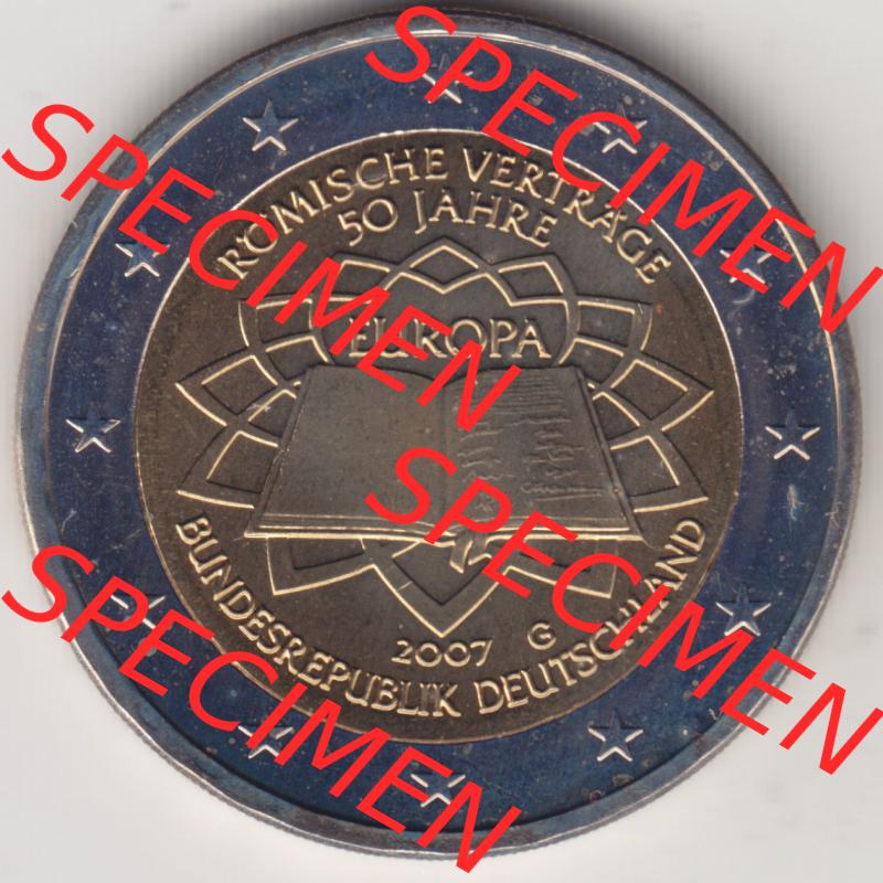 BRD-Deutschland 2 Euro Gedenkmünze 2007, 2 Euro Gedenkmünze 2007 50 Jahre Römische Verträge Münzzeichen G in 1200DPI. Hier die deutschen 2 Euro Gedenkmünzen 2007... Sammlung