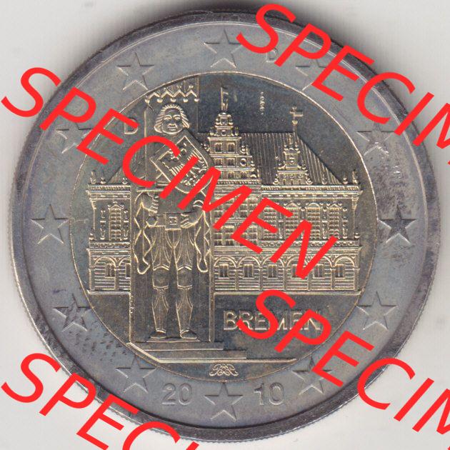 BRD-Deutschland 2 Euro Gedenkmünze 2010, 2 Euro Gedenkmünze 2010 Bremen Münzzeichen D in 600DPI, die deutschen 2 Euro Gedenkmünzen 2010 stehen als Digitale Bilder zum herunterladen... Sammlung