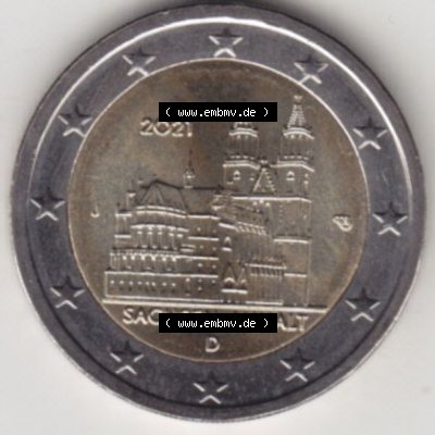 BRD-Deutschland 2 Euro Gedenkmünze 2021, 2 Euro Gedenkmünze 2021 Sachsen-Anhalt Münzzeichen J in 400DPI, die deutschen 2 Euro Gedenkmünzen 2021 stehen als Digitale Bilder... Sammlung