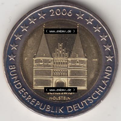 BRD-Deutschland 2 Euro Gedenkmünze 2006, 2 Euro Gedenkmünze 2006, Schleswig-Holstein Münzzeichen F in 800DPI, die deutschen 2 Euro Gedenkmünzen 2006 stehen als Digitale... Sammlung