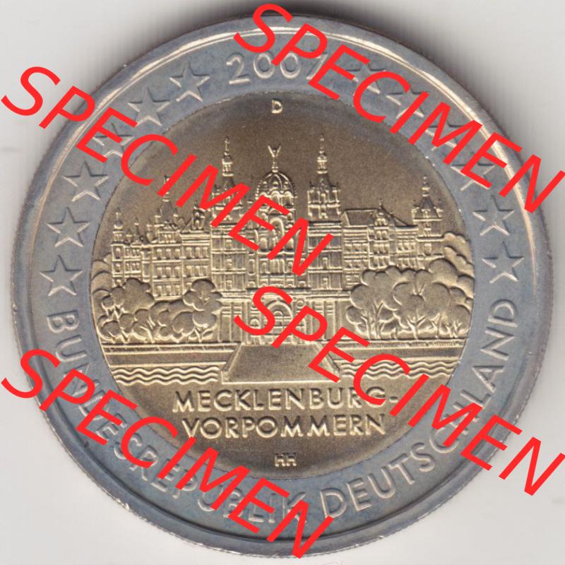 BRD-Deutschland 2 Euro Gedenkmünze 2007, 2 Euro Gedenkmünze 2007 Mecklenburg Vorpommern Münzzeichen D in 800DPI, die deutschen 2 Euro Gedenkmünzen 2007 stehen als Digitale... Sammlung